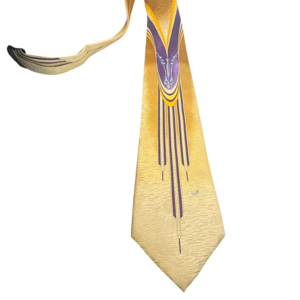 Carnaval De Venise Men's Silk Tie Hand Made in Italy Gold Purple Masquerade